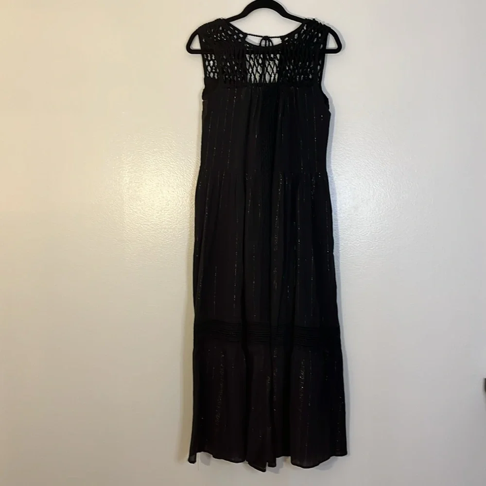Maeve | Abilene tiered ruffle maxi dress Crochet top gold stripe Women’s size XS - Picture 3 of 12